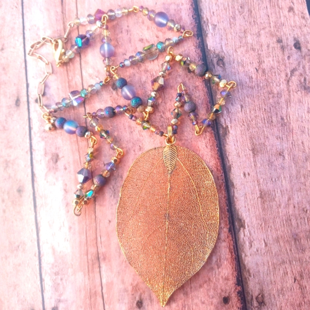 GLD LEAF on Handmade/Beaded chain Necklace